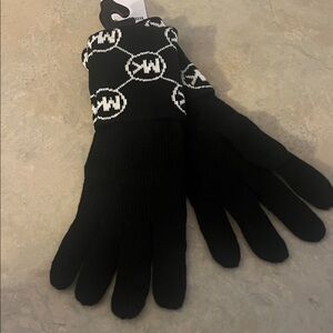Michael Kors Black Knit Gloves with Logo Pattern
